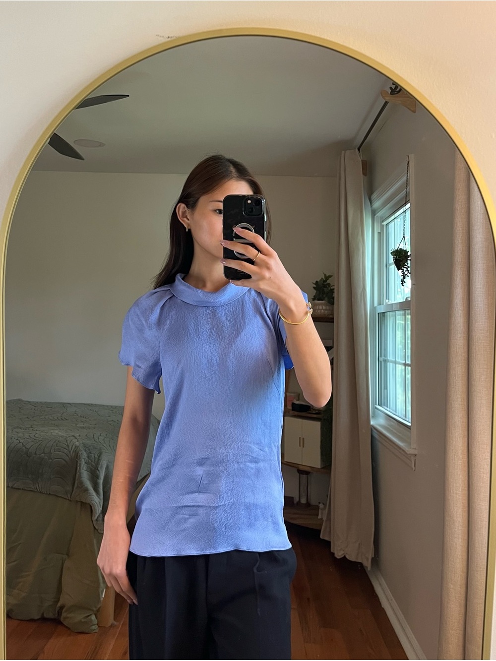 BOSS Hugo Boss Periwinkle 100% Silk Draped Blouse